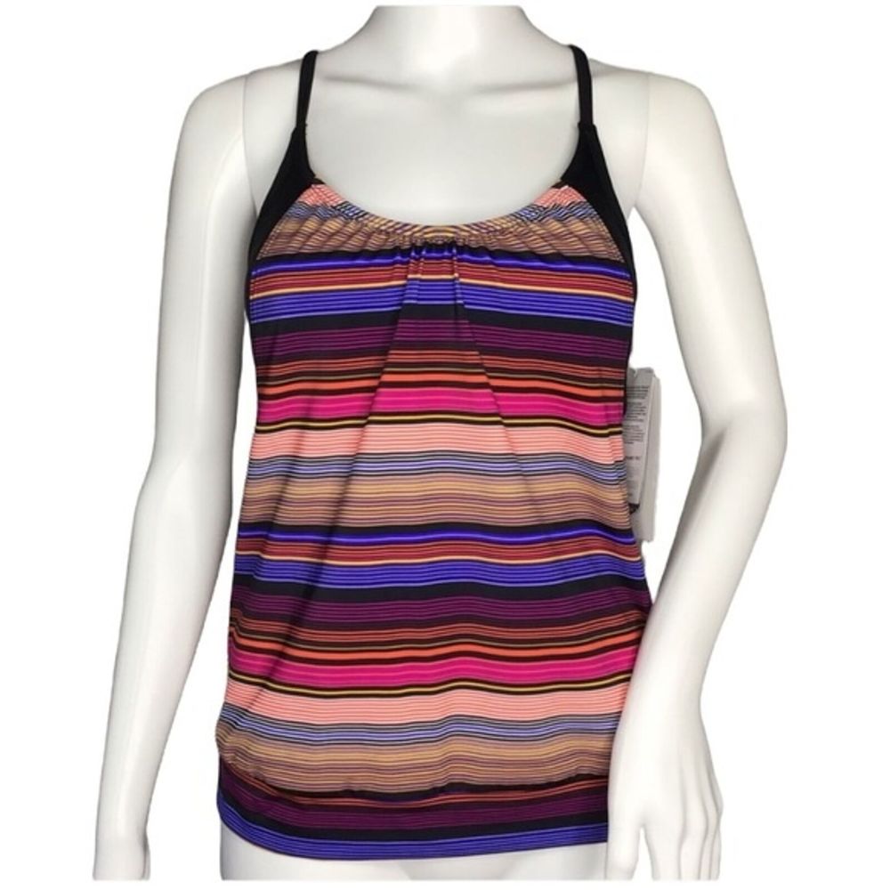 Athleta Shirt Womens 32 B/C Mutlicolor Capri Stripe Blousy Tankini Swim Vacation